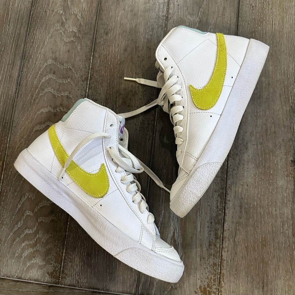 Nike White High-Tops with Yellow Swoosh